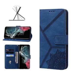 For Samsung Galaxy S22 Ultra 5G Geometric Mandala Embossed Leather Phone Case(Blue)