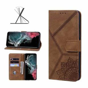 For Samsung Galaxy S22 Ultra 5G Geometric Mandala Embossed Leather Phone Case(Brown)