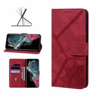 For Samsung Galaxy S22 Ultra 5G Geometric Mandala Embossed Leather Phone Case(Red)