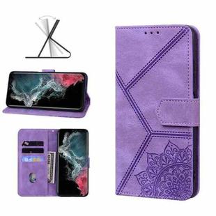 For Samsung Galaxy S22 Ultra 5G Geometric Mandala Embossed Leather Phone Case(Purple)