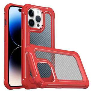 Shockproof PC + Carbon Fiber Texture TPU Armor Phone Case For iPhone 14 Pro Max(Red)