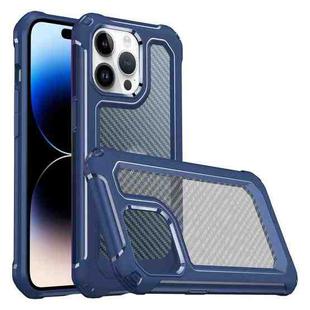 Shockproof PC + Carbon Fiber Texture TPU Armor Phone Case For iPhone 14 Pro Max(Blue)