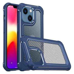 For iPhone 14 Plus Shockproof PC + Carbon Fiber Texture TPU Armor Phone Case (Blue)