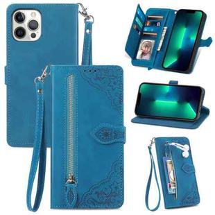 For iPhone 13 Pro Embossed Flower Shockproof Leather Phone Case (Blue)