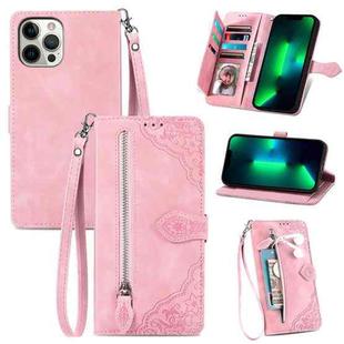 For iPhone 13 mini Embossed Flower Shockproof Leather Phone Case (Pink)