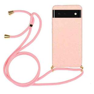 For Google Pixel 6 Pro Wheat Straw Material + TPU Protective Case with Lanyard(Pink)