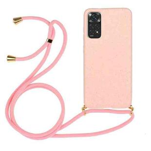 For Xiaomi Redmi Note 11 International Edition Wheat Straw Material + TPU Protective Case with Lanyard(Pink)