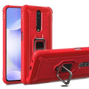 For Xiaomi Redmi K30 Carbon Fiber Protective Case with 360 Degree Rotating Ring Holder(Red)