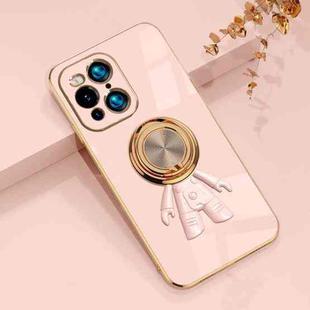 For OPPO Find X3 6D Plating Astronaut Ring Kickstand Phone Case(Light Pink)