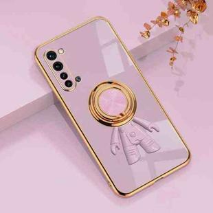 For OPPO Reno3 6D Plating Astronaut Ring Kickstand Phone Case(Light Purple)
