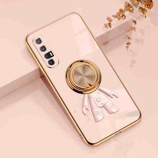 For OPPO Reno3 Pro 6D Plating Astronaut Ring Kickstand Phone Case(Light Pink)