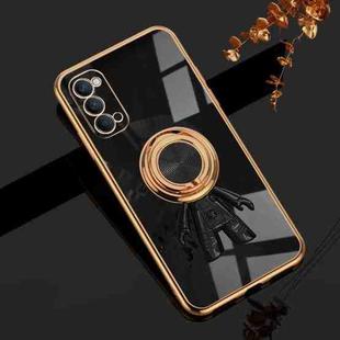 For OPPO Reno4 6D Plating Astronaut Ring Kickstand Phone Case(Black)