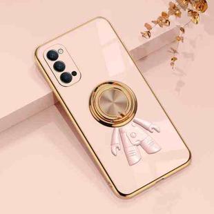 For OPPO Reno4 Pro 6D Plating Astronaut Ring Kickstand Phone Case(Light Pink)