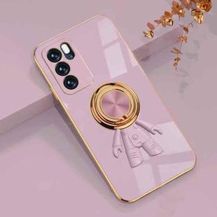 For OPPO Reno6 Pro 5G 6D Plating Astronaut Ring Kickstand Phone Case(Light Purple)