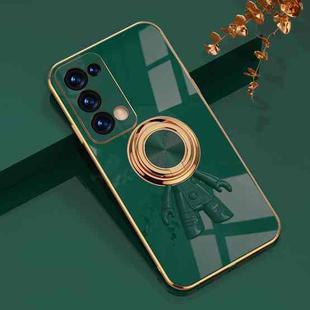 For OPPO Reno6 Pro+ 5G 6D Plating Astronaut Ring Kickstand Phone Case(Night Green)