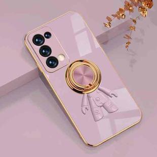 For OPPO Reno6 Pro+ 5G 6D Plating Astronaut Ring Kickstand Phone Case(Light Purple)