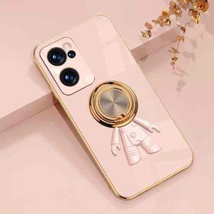 For OPPO Reno7 6D Plating Astronaut Ring Kickstand Phone Case(Light Pink)