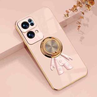 For OPPO Reno7 Pro 5G 6D Plating Astronaut Ring Kickstand Phone Case(Light Pink)