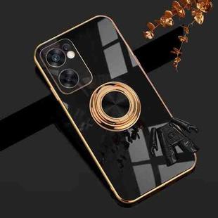 For OPPO Reno7 SE 5G 6D Plating Astronaut Ring Kickstand Phone Case(Black)