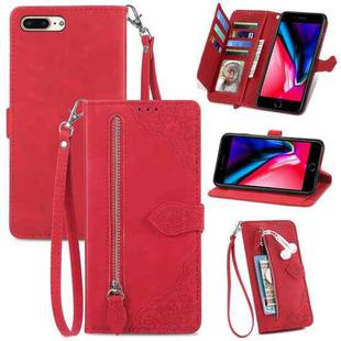 Embossed Flower Shockproof Leather Phone Case For iPhone 8 Plus / 7 Plus(Red)