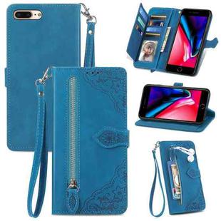 Embossed Flower Shockproof Leather Phone Case For iPhone 8 Plus / 7 Plus(Blue)