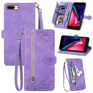 Embossed Flower Shockproof Leather Phone Case For iPhone 8 Plus / 7 Plus(Purple)
