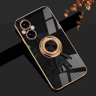 For OPPO A96 6D Plating Astronaut Ring Kickstand Phone Case(Black)