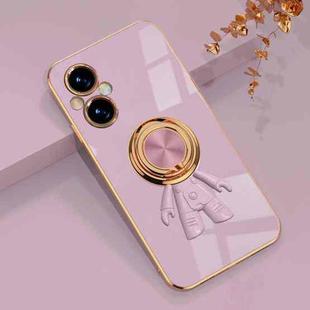 For OPPO A96 6D Plating Astronaut Ring Kickstand Phone Case(Light Purple)