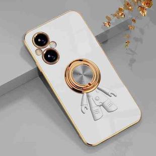 For OPPO A96 6D Plating Astronaut Ring Kickstand Phone Case(White)