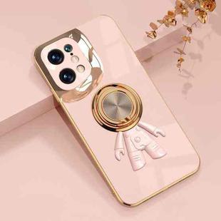 For OPPO Find X5 6D Plating Astronaut Ring Kickstand Phone Case(Light Pink)