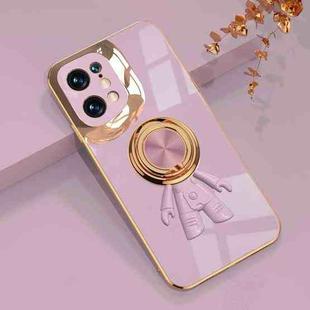 For OPPO Find X5 6D Plating Astronaut Ring Kickstand Phone Case(Light Purple)