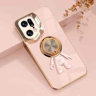 For OPPO Find X5 Pro 6D Plating Astronaut Ring Kickstand Phone Case(Light Pink)