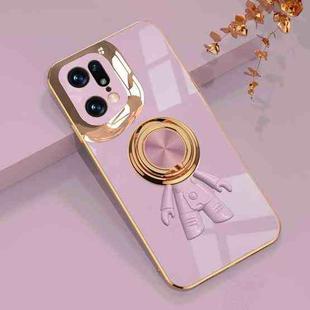 For OPPO Find X5 Pro 6D Plating Astronaut Ring Kickstand Phone Case(Light Purple)