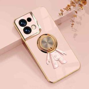 For OPPO Reno8 6D Plating Astronaut Ring Kickstand Phone Case(Light Pink)