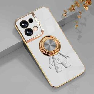 For OPPO Reno8 6D Plating Astronaut Ring Kickstand Phone Case(White)