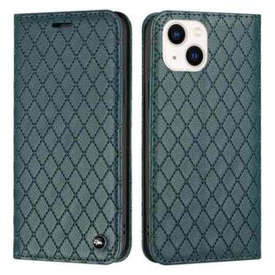 For iPhone 14 S11 RFID Diamond Lattice Flip Leather Phone Case (Green)