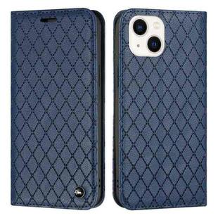 For iPhone 14 Plus S11 RFID Diamond Lattice Flip Leather Phone Case (Blue)