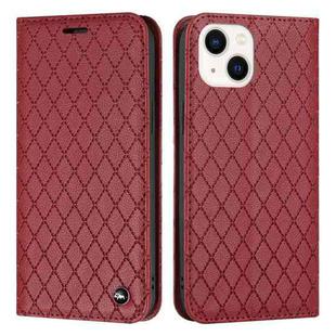 For iPhone 14 Plus S11 RFID Diamond Lattice Flip Leather Phone Case (Red)