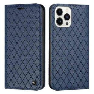 For iPhone 14 Pro S11 RFID Diamond Lattice Flip Leather Phone Case(Blue)