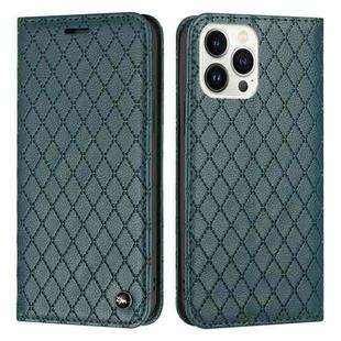 For iPhone 14 Pro S11 RFID Diamond Lattice Flip Leather Phone Case(Green)