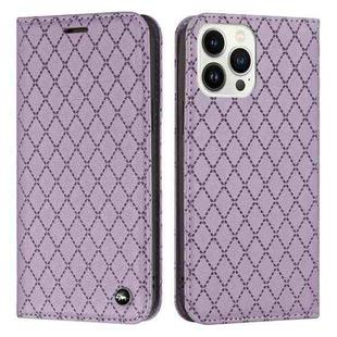 For iPhone 14 Pro Max S11 RFID Diamond Lattice Flip Leather Phone Case (Purple)