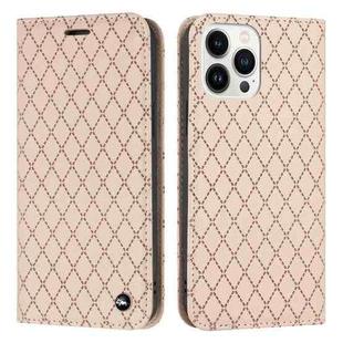 For iPhone 14 Pro Max S11 RFID Diamond Lattice Flip Leather Phone Case (Light Pink)