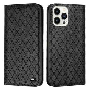 For iPhone 13 Pro Max S11 RFID Diamond Lattice Flip Leather Phone Case (Black)