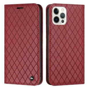 For iPhone 12 / 12 Pro S11 RFID Diamond Lattice Flip Leather Phone Case(Red)