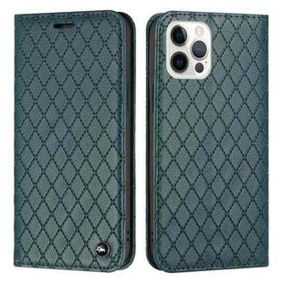 For iPhone 12 / 12 Pro S11 RFID Diamond Lattice Flip Leather Phone Case(Green)