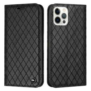For iPhone 12 / 12 Pro S11 RFID Diamond Lattice Flip Leather Phone Case(Black)