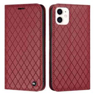 For iPhone 11 S11 RFID Diamond Lattice Flip Leather Phone Case (Red)