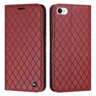 For iPhone SE 2022 / SE 2020 / 8 / 7 S11 RFID Diamond Lattice Flip Leather Phone Case(Red)