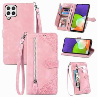 For Samsung Galaxy A22 4G Embossed Flower Shockproof Leather Phone Case(Pink)