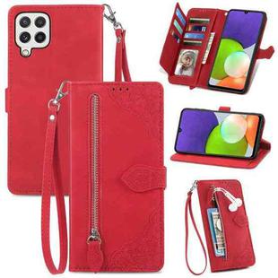 For Samsung Galaxy A22 4G Embossed Flower Shockproof Leather Phone Case(Red)